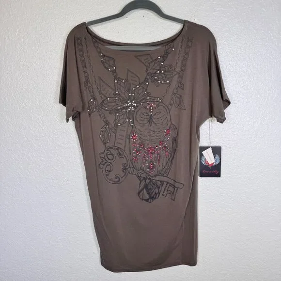 Key Closet Top Women Small Tunic Owl Key Mini Dress Swarovski Crystal Rhinestone - Picture 1 of 7